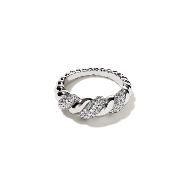 Silver and gold-tone twist link ring with gemstones