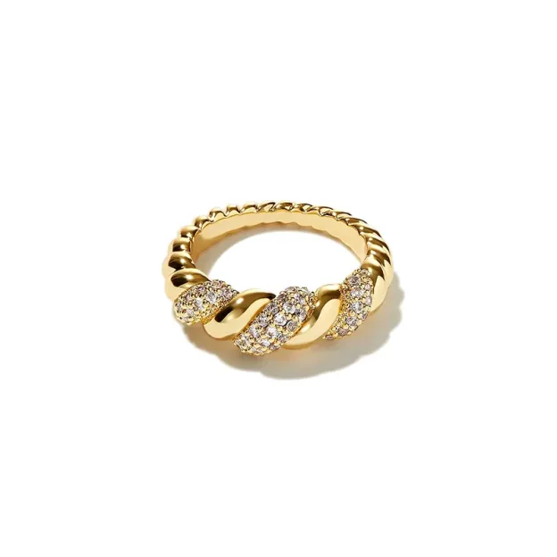 Silver and gold-tone twist link ring with gemstones