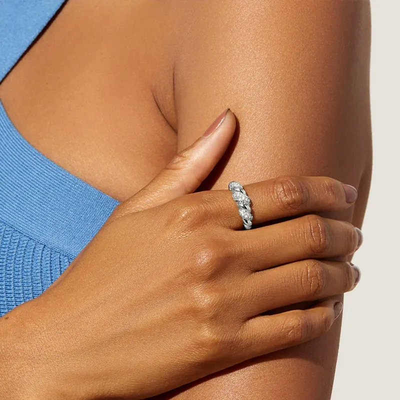 Silver and gold-tone twist link ring with gemstones