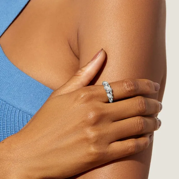 Silver and gold-tone twist link ring with gemstones