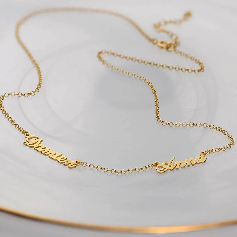 Personalized 14K Gold Family Name Necklace - Customize with Any Names, Available in 925 Silver, 14K Yellow, Rose, White Gold, and 18K Gold