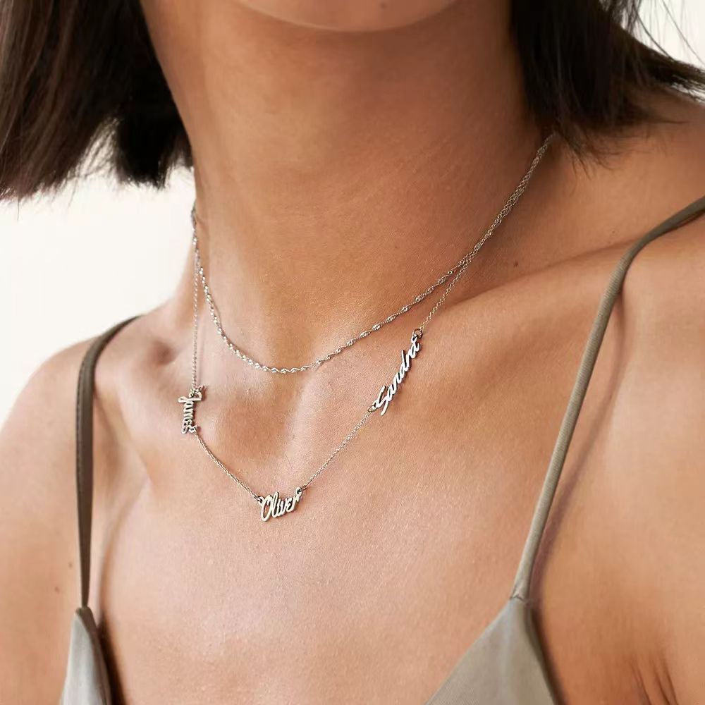 Personalized 14K Gold Family Name Necklace - Customize with Any Names, Available in 925 Silver, 14K Yellow, Rose, White Gold, and 18K Gold