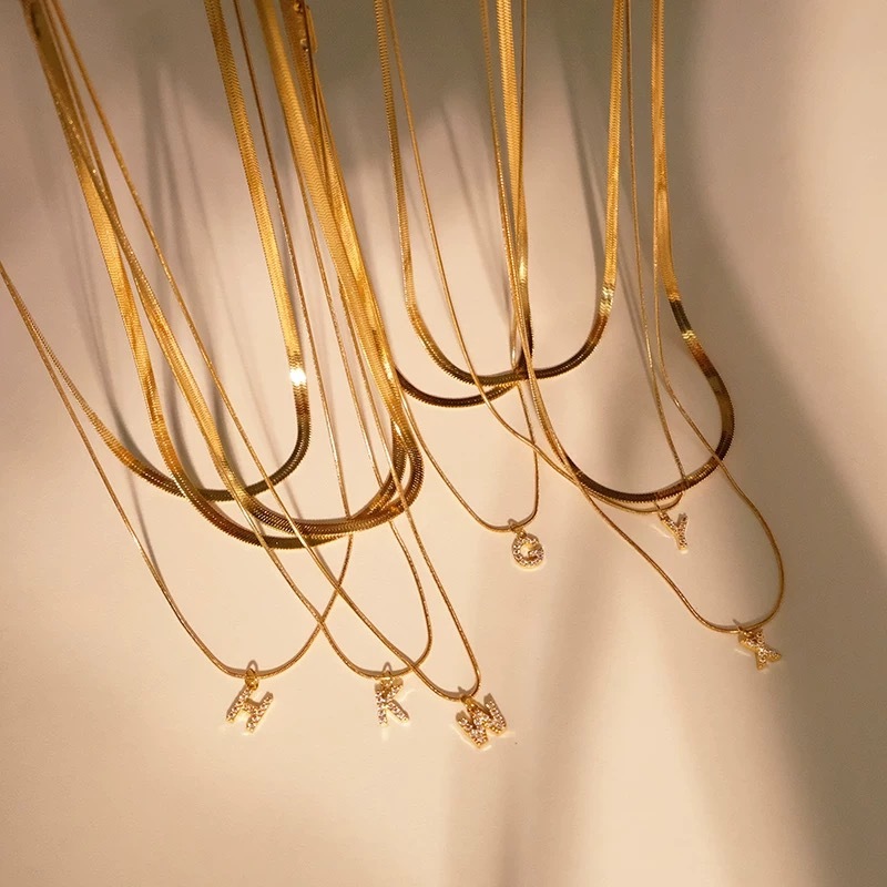 Gold necklace, initial pendant, 18K gold-plated, layered necklace, women's jewelry