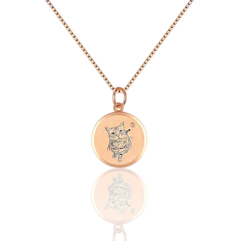 14K Pet Photo Custom Engraved Pendant Necklace - Available in 925 Silver, 14K Yellow Gold, Rose Gold or White Gold for pet lovers
