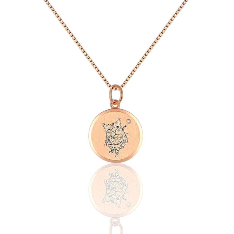 14K Pet Photo Custom Engraved Pendant Necklace - Available in 925 Silver, 14K Yellow Gold, Rose Gold or White Gold for pet lovers