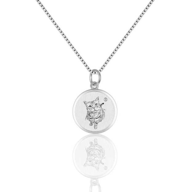 14K Pet Photo Custom Engraved Pendant Necklace - Available in 925 Silver, 14K Yellow Gold, Rose Gold or White Gold for pet lovers