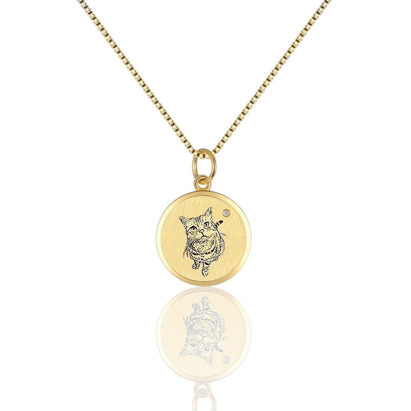 14K Pet Photo Custom Engraved Pendant Necklace - Available in 925 Silver, 14K Yellow Gold, Rose Gold or White Gold for pet lovers