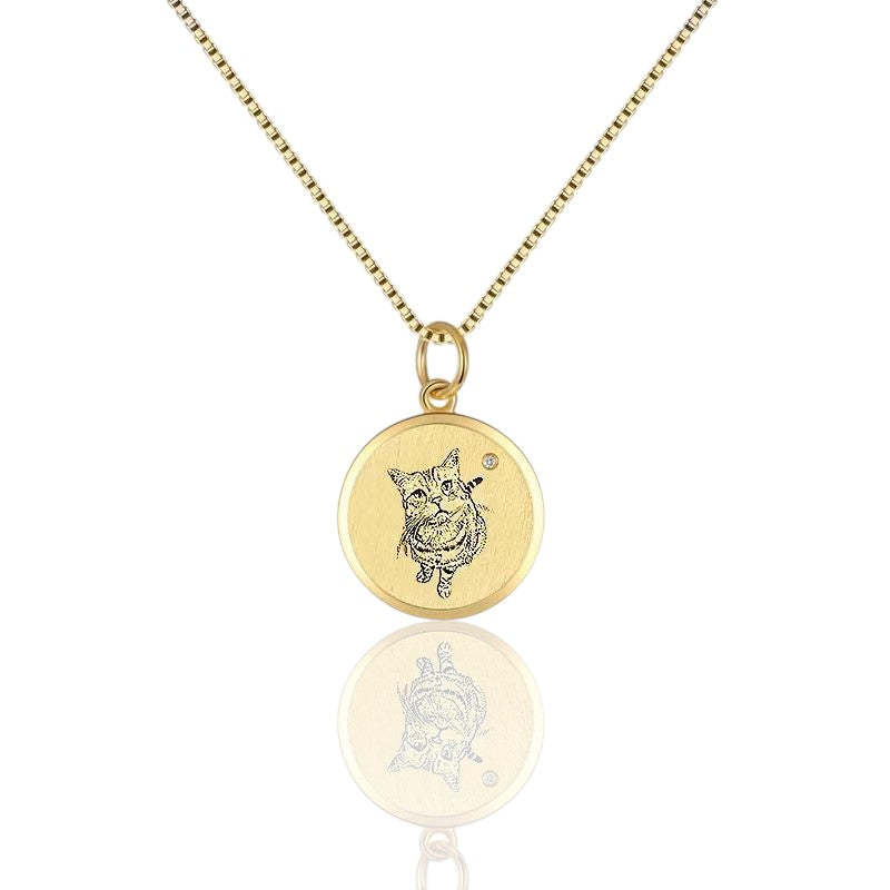14K Pet Photo Custom Engraved Pendant Necklace - Available in 925 Silver, 14K Yellow Gold, Rose Gold or White Gold for pet lovers