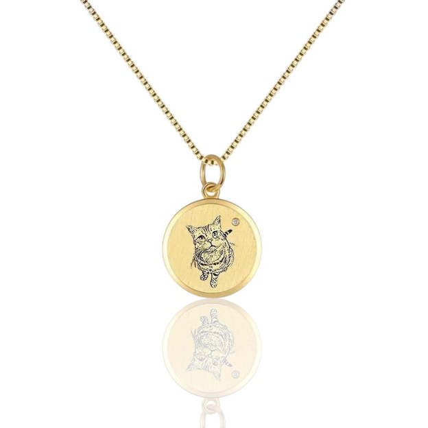 14K Pet Photo Custom Engraved Pendant Necklace - Available in 925 Silver, 14K Yellow Gold, Rose Gold or White Gold for pet lovers