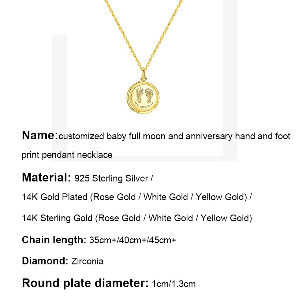 Custom Engraved 14K Gold Baby Footprint Necklace - Available in 925 Silver, 14K Yellow, Rose, and White Gold, Perfect for New Parents