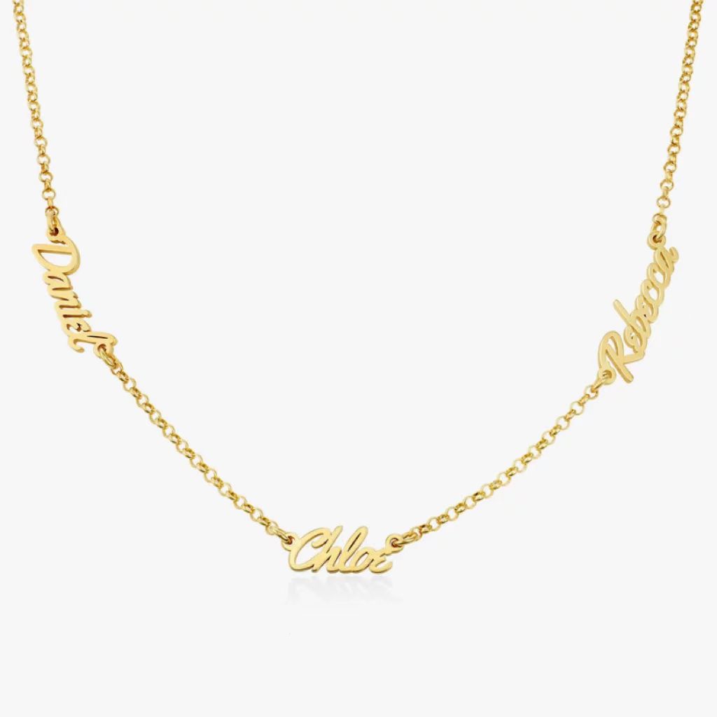 Personalized 14K Gold Family Name Necklace - Customize with Any Names, Available in 925 Silver, 14K Yellow, Rose, White Gold, and 18K Gold