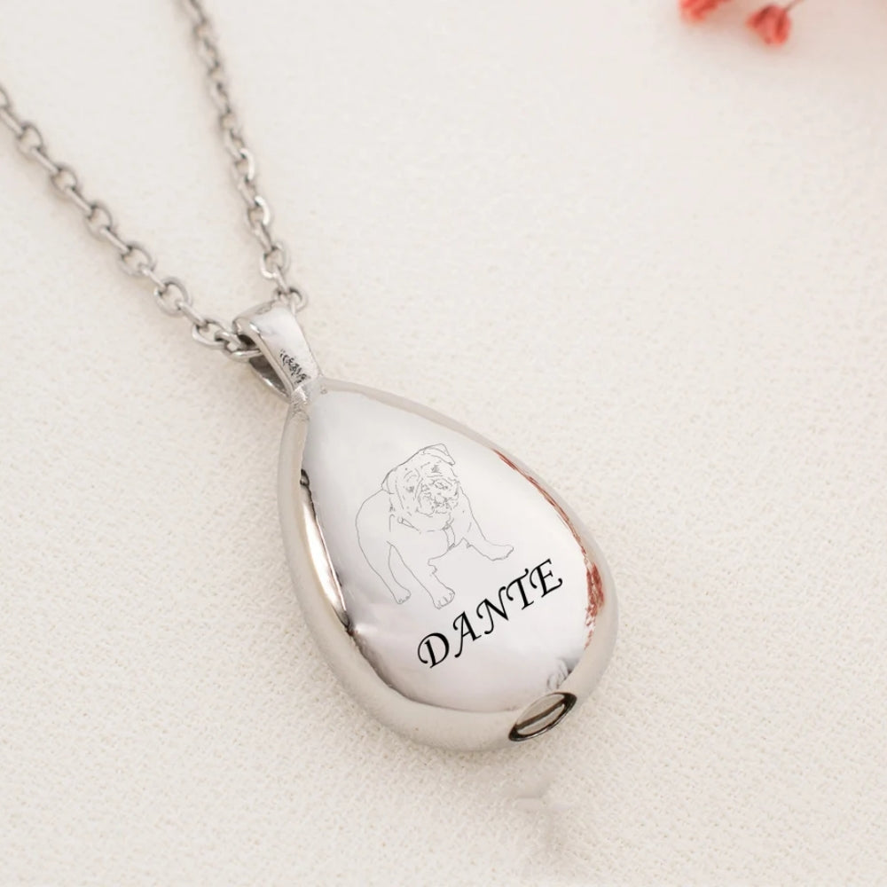 Honor Your Pet's Legacy - Personalized Silver Teardrop Pet Memorial Necklace. #PetLegacy #SilverMemorial #CustomPetNecklace