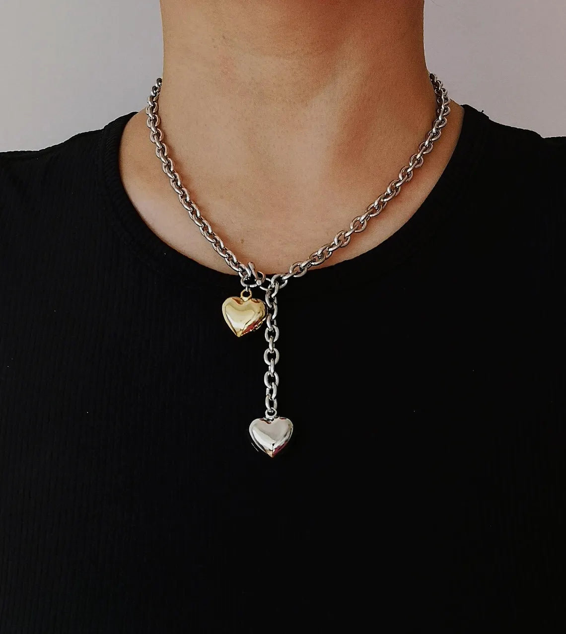 Showcase Your Love with a Two-tone Heart Necklace - Sterling Silver and 14k Gold Plated #HeartNecklace #TwoToneJewelry #LoveNecklace