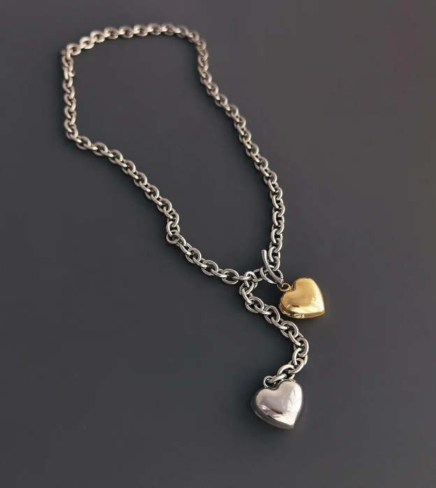 Showcase Your Love with a Two-tone Heart Necklace - Sterling Silver and 14k Gold Plated #HeartNecklace #TwoToneJewelry #LoveNecklace