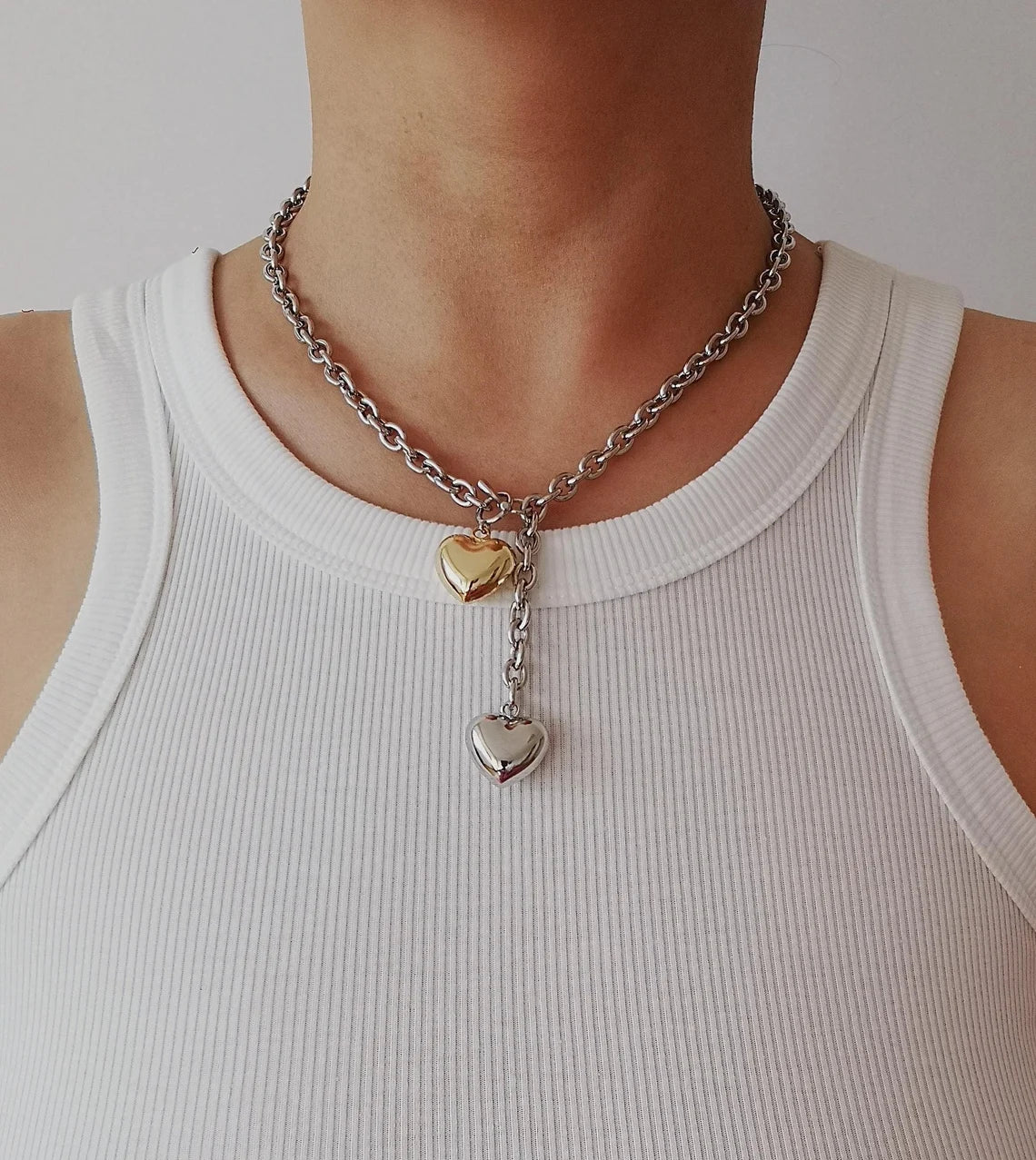 Showcase Your Love with a Two-tone Heart Necklace - Sterling Silver and 14k Gold Plated #HeartNecklace #TwoToneJewelry #LoveNecklace