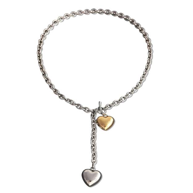 Duo-Tone Heart Charm Bracelet - Sterling Silver and 14k Gold Plated #HeartBracelet #TwoToneJewelry #BraceletWithCharms