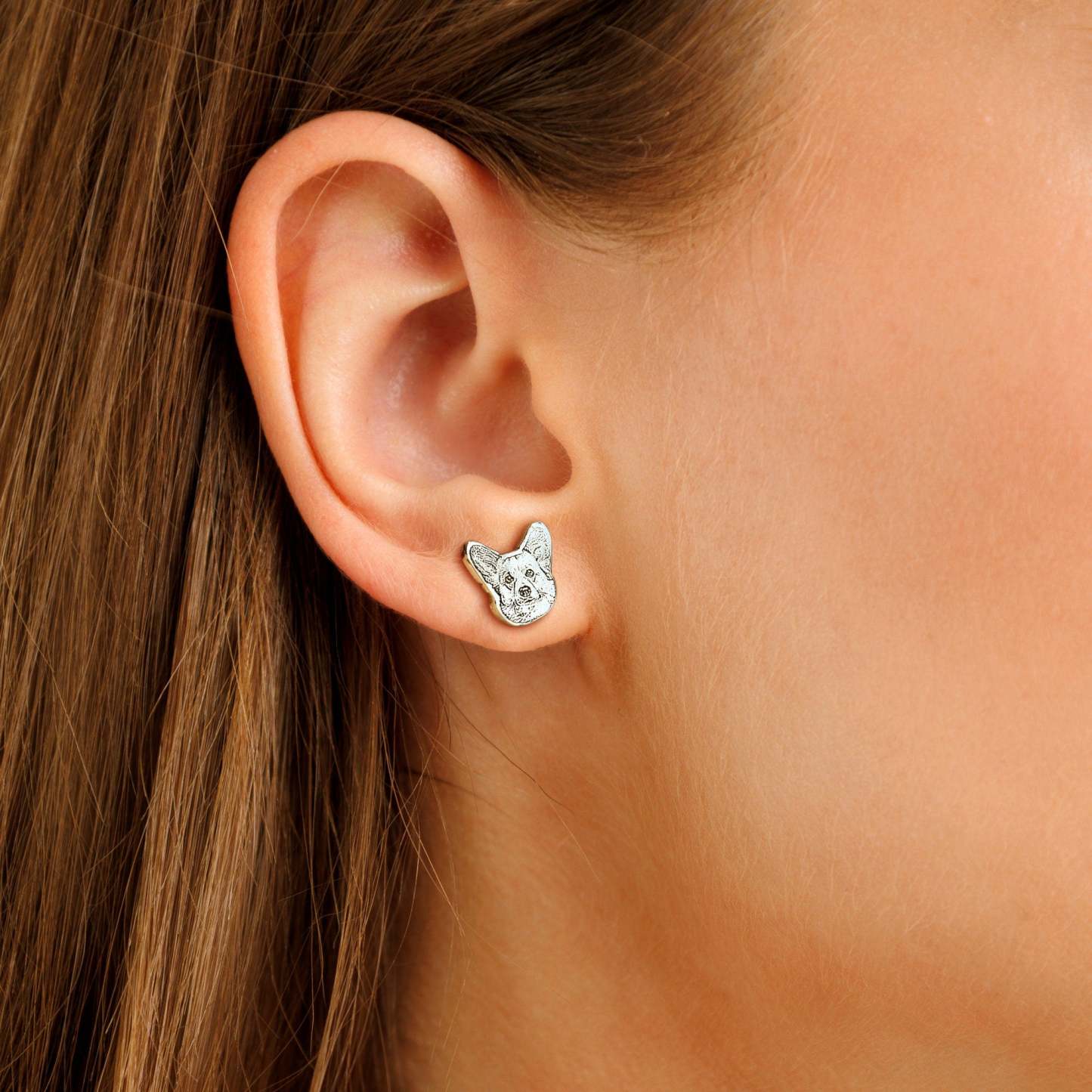 Silver-Tone Cat Face Stud Earrings