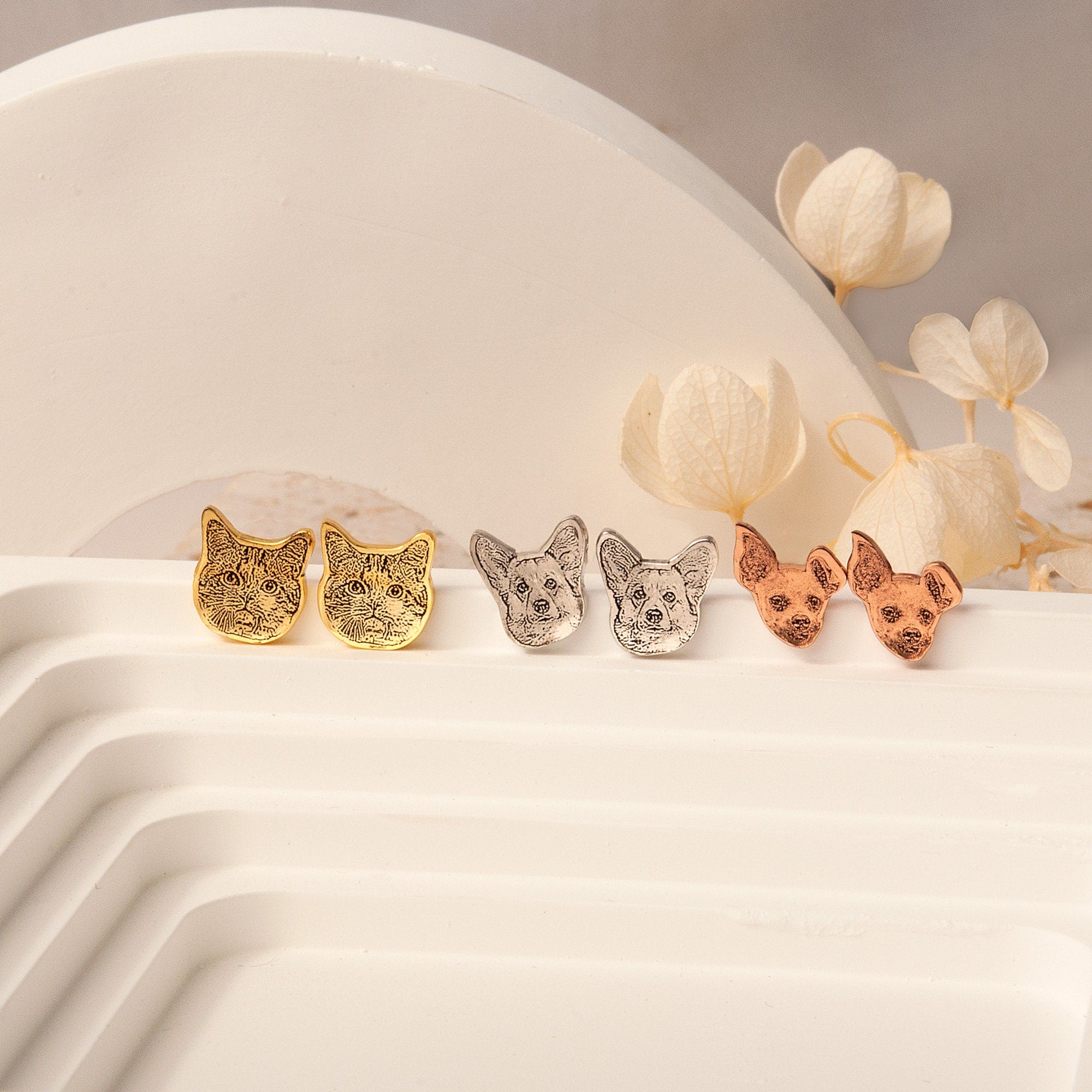Cat Lover's Choice: Gold, Silver, Rose Gold Cat Stud Earrings