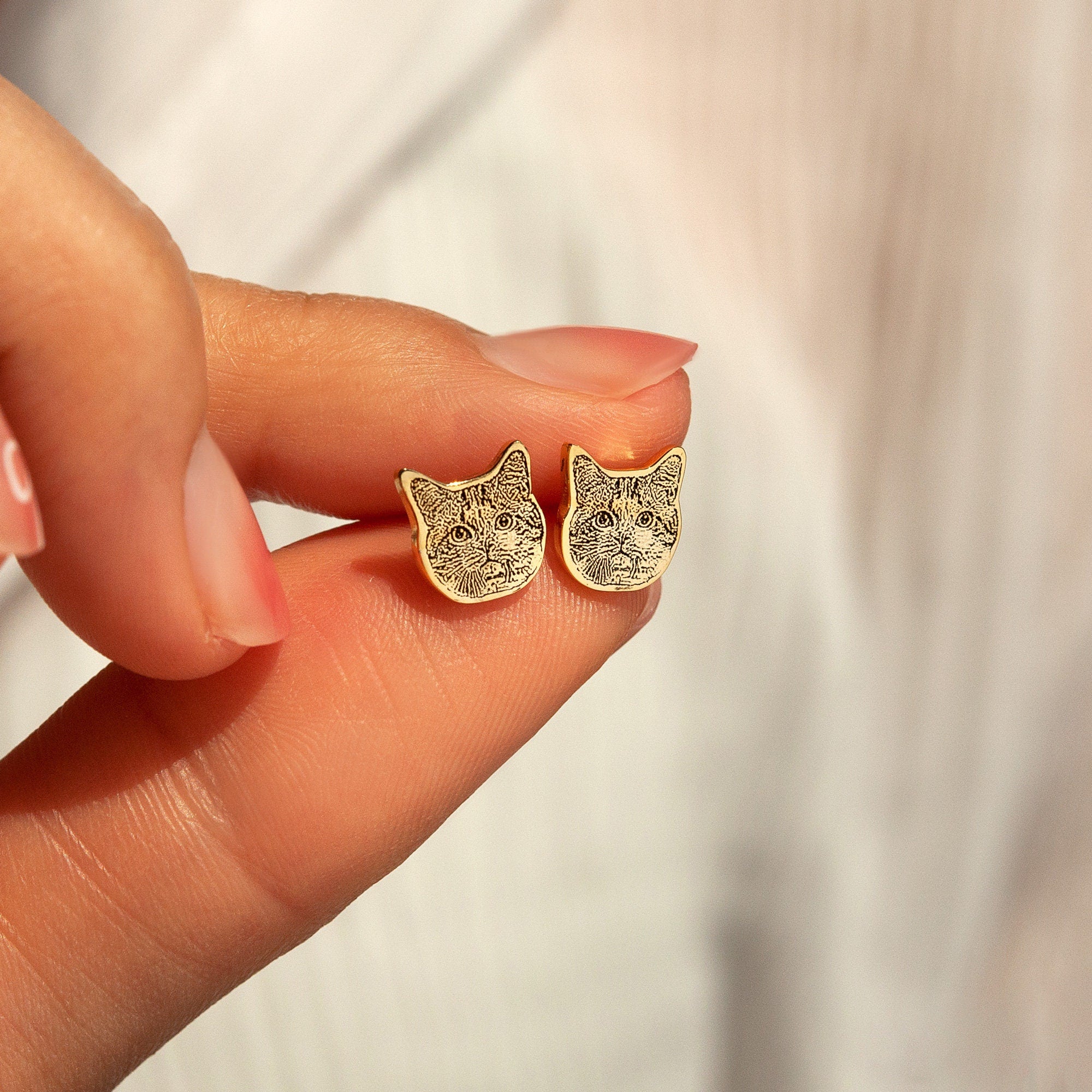 Gold-Tone Cat Face Stud Earrings