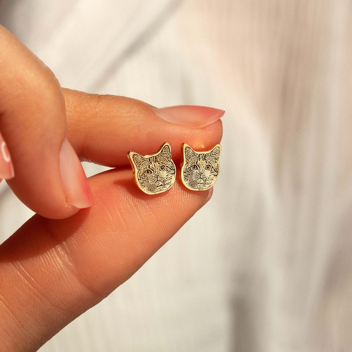 Gold-Tone Cat Face Stud Earrings