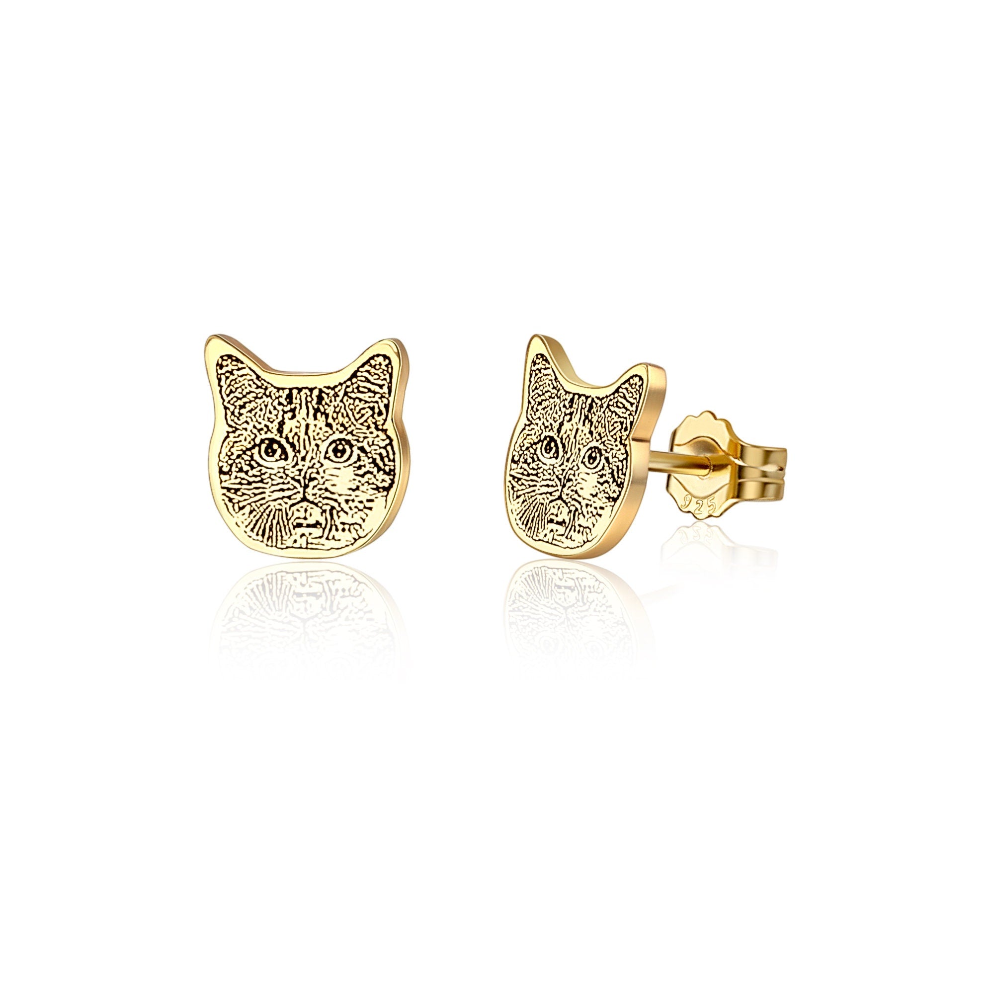Gold-Tone Cat Face Stud Earrings