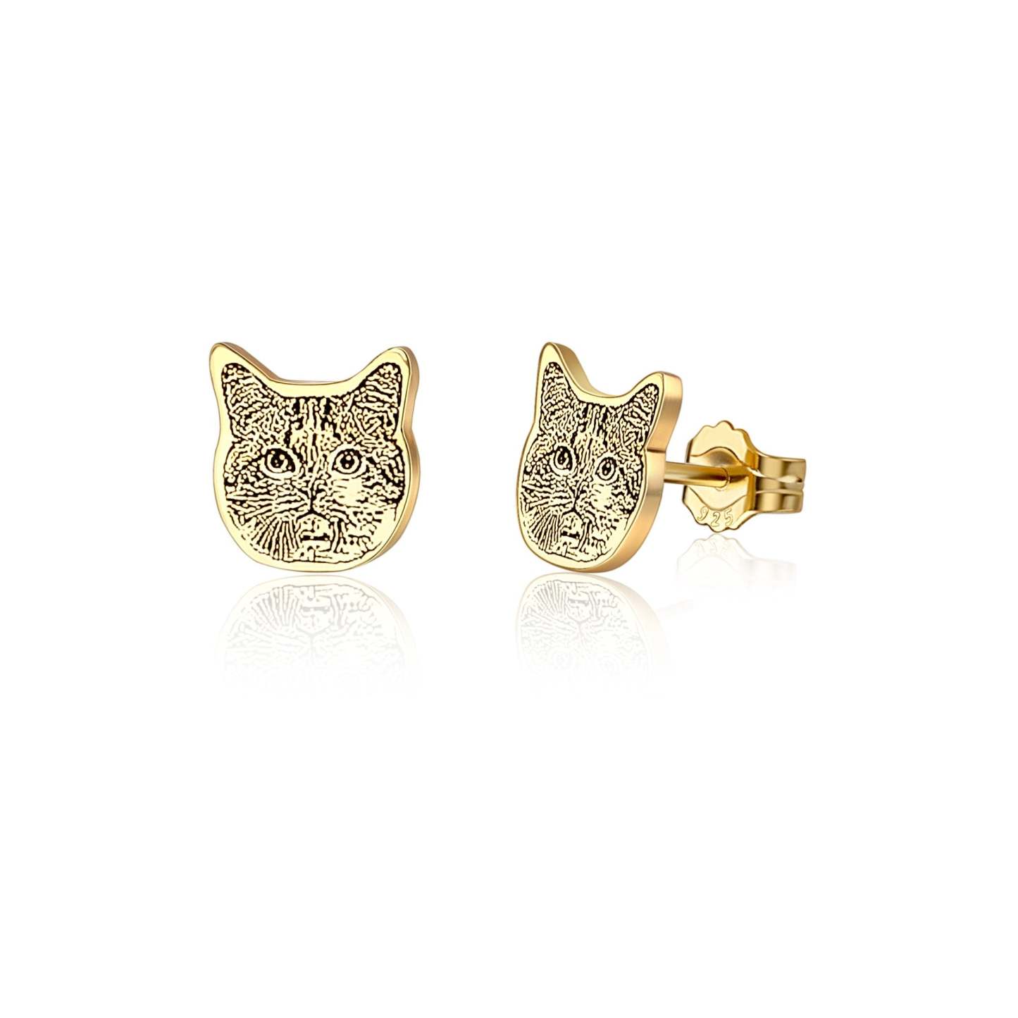 Gold-Tone Cat Face Stud Earrings