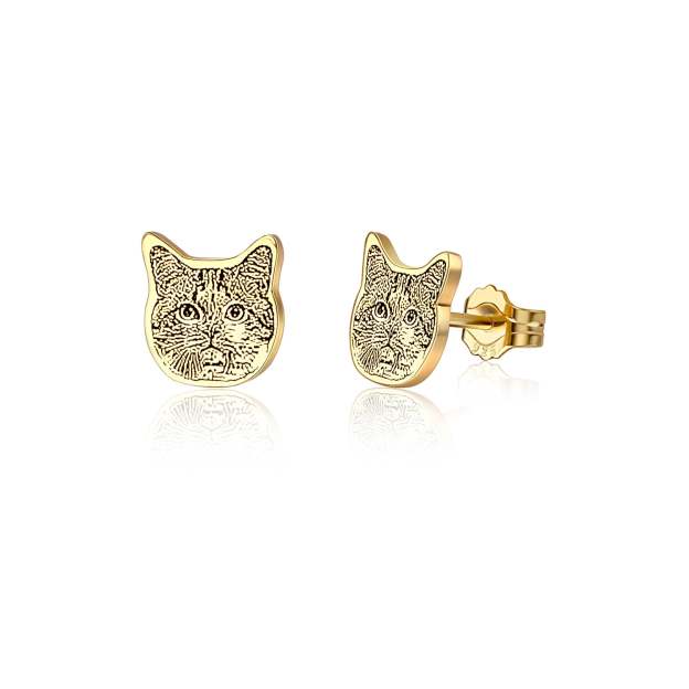 Gold-Tone Cat Face Stud Earrings