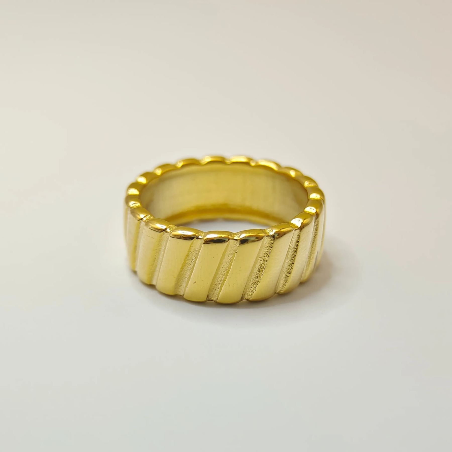 18K Gold Rings, Gold-Plated, Ribbed Design, Everyday Jewelry, Unisex