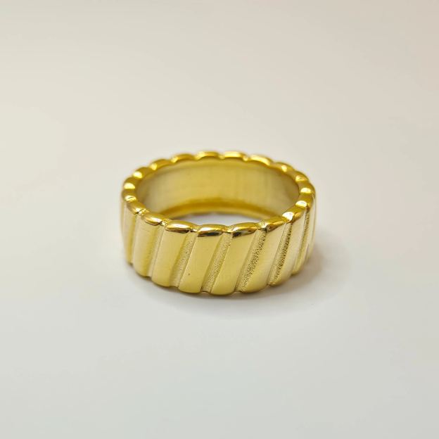 18K Gold Rings, Gold-Plated, Ribbed Design, Everyday Jewelry, Unisex