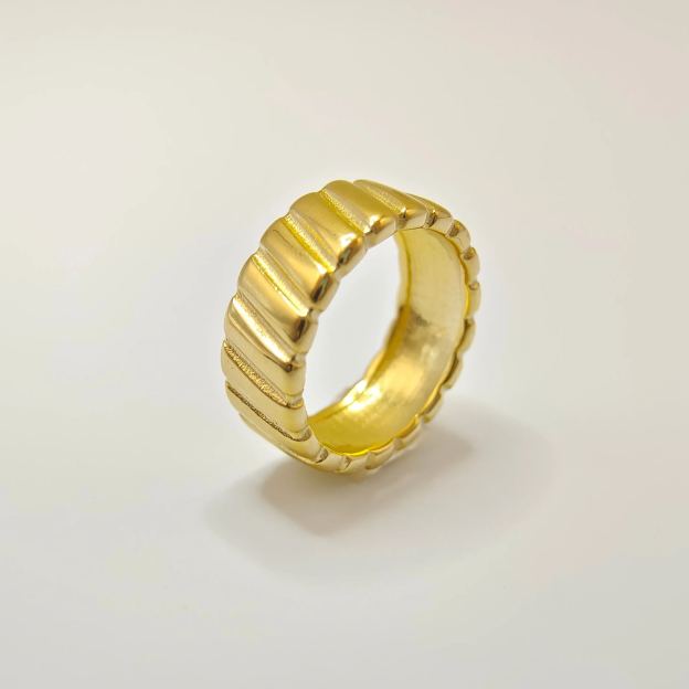 18K Gold Rings, Gold-Plated, Ribbed Design, Everyday Jewelry, Unisex
