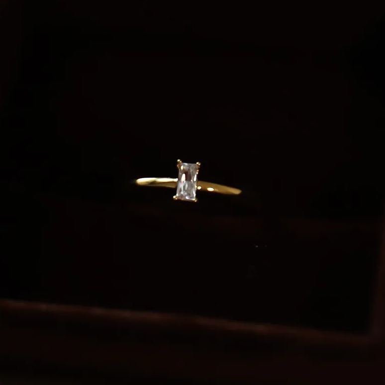 18K Gold Ring, Gold-Plated, Solitaire Ring, Classic Jewelry, Women's Gift