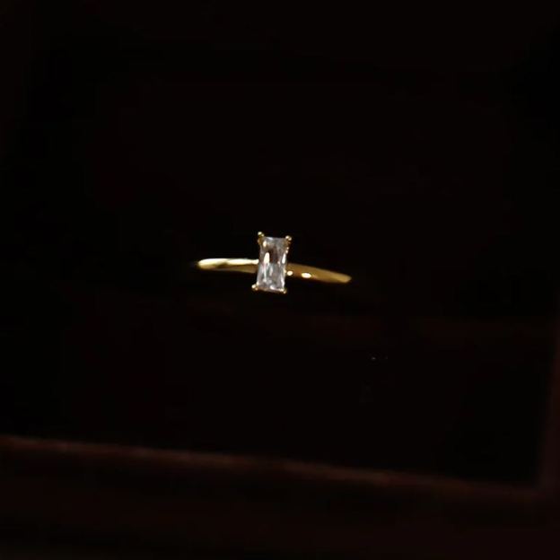 18K Gold Ring, Gold-Plated, Solitaire Ring, Classic Jewelry, Women's Gift