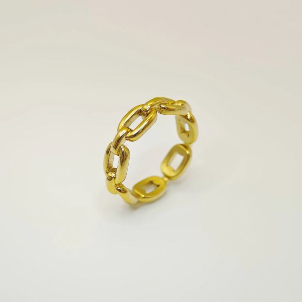 18K Gold Ring, Gold-Plated, Chain Link Design, Fashion Jewelry, Women's Accessories