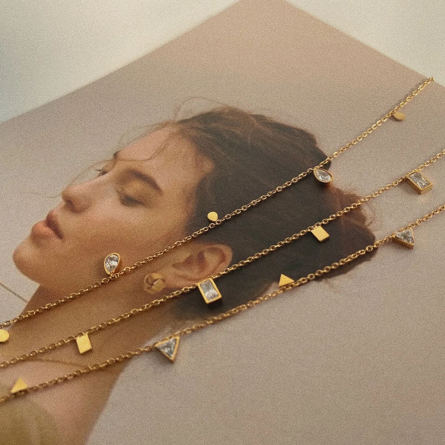 18K Gold Necklace, Gold-Plated, Gemstone Pendant, Fashion Jewelry, Women's Accessories