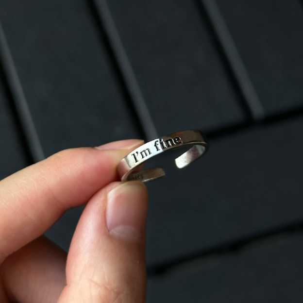 Metaphor Ring Sterling Silver – I'm Fine Save Me Secret Message Anxiety Jewelry