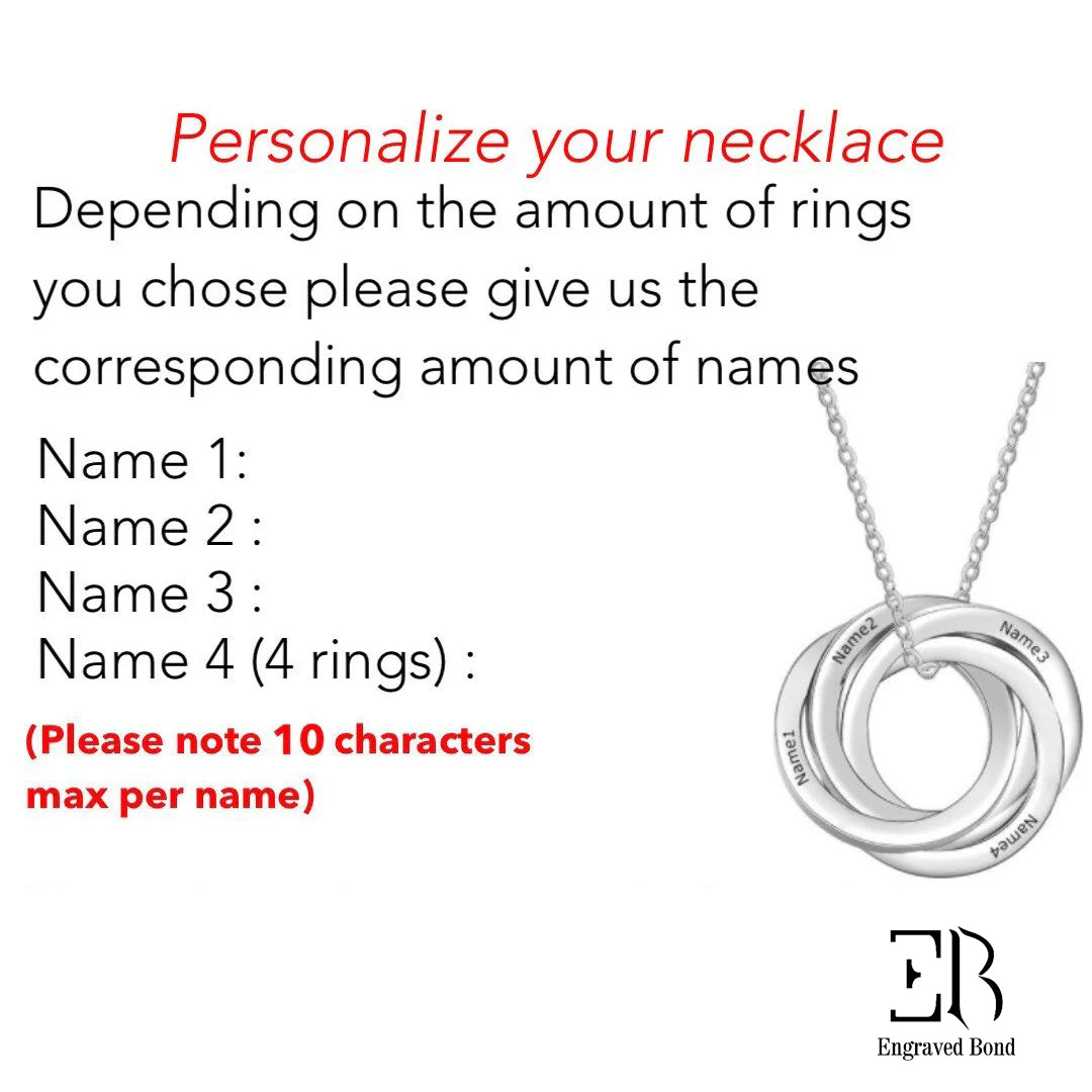 Custom Russian Nesting Rings Necklace - Personalized with Names in 925 Sterling Silver or 14K White Gold, Perfect for Celebrating Relationships