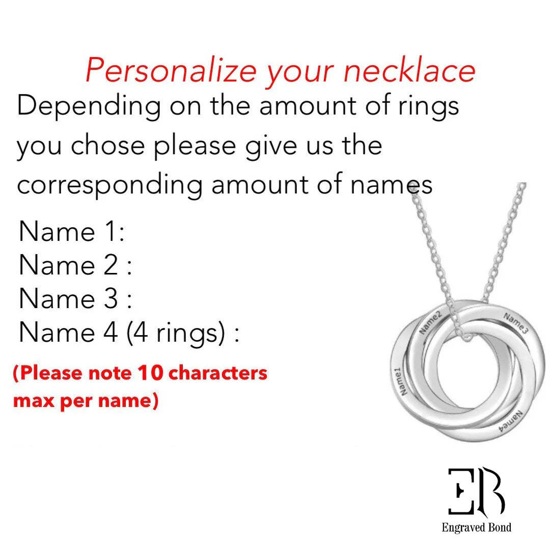 Custom Russian Nesting Rings Necklace - Personalized with Names in 925 Sterling Silver or 14K White Gold, Perfect for Celebrating Relationships