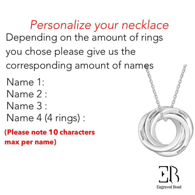 Custom Russian Nesting Rings Necklace - Personalized with Names in 925 Sterling Silver or 14K White Gold, Perfect for Celebrating Relationships