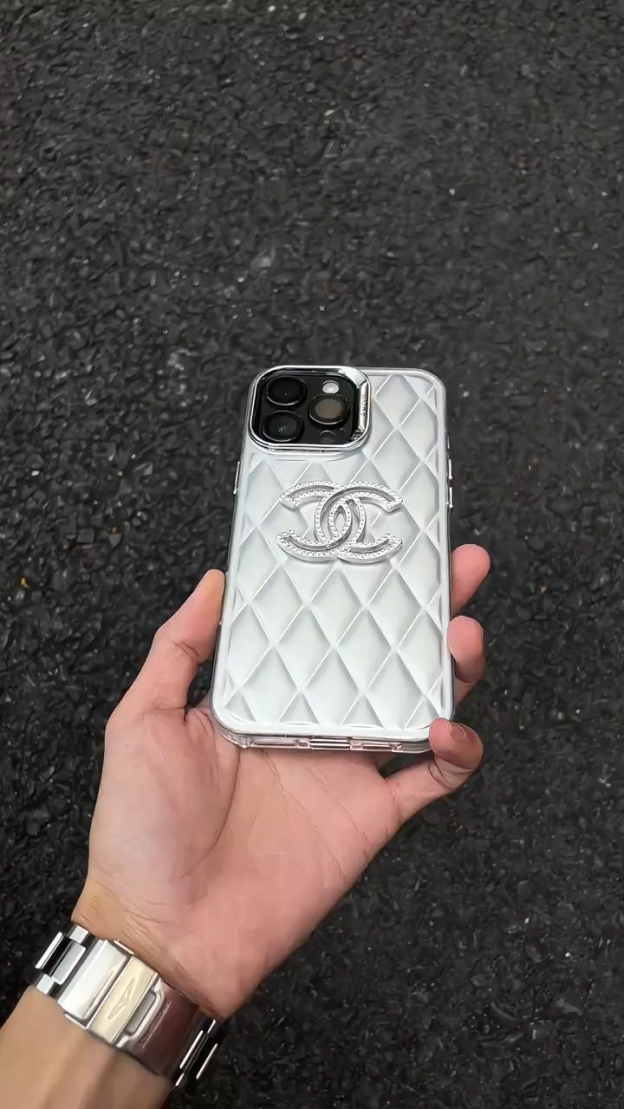 Luxury Quilted Electroplated Silver Matte Phone Case