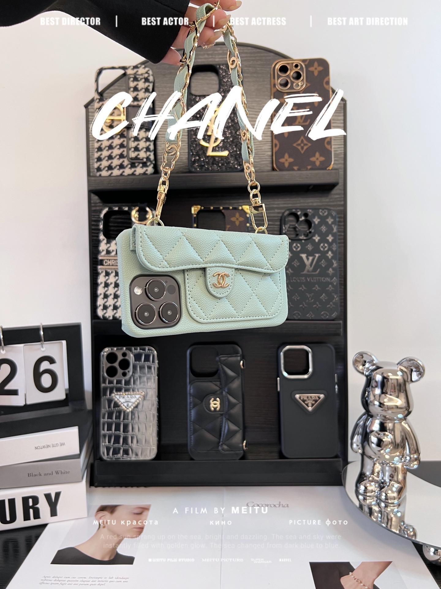 香奈兒荔枝紋卡包鏈條手機殼