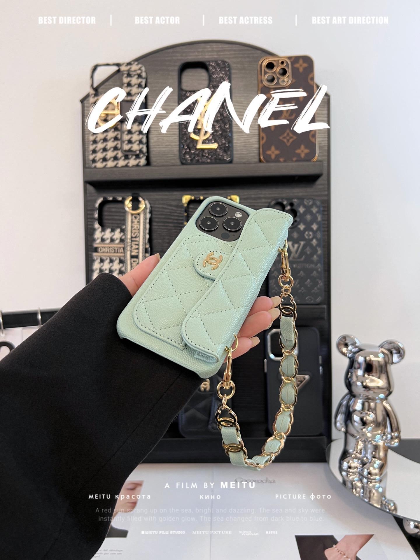 香奈兒荔枝紋卡包鏈條手機殼