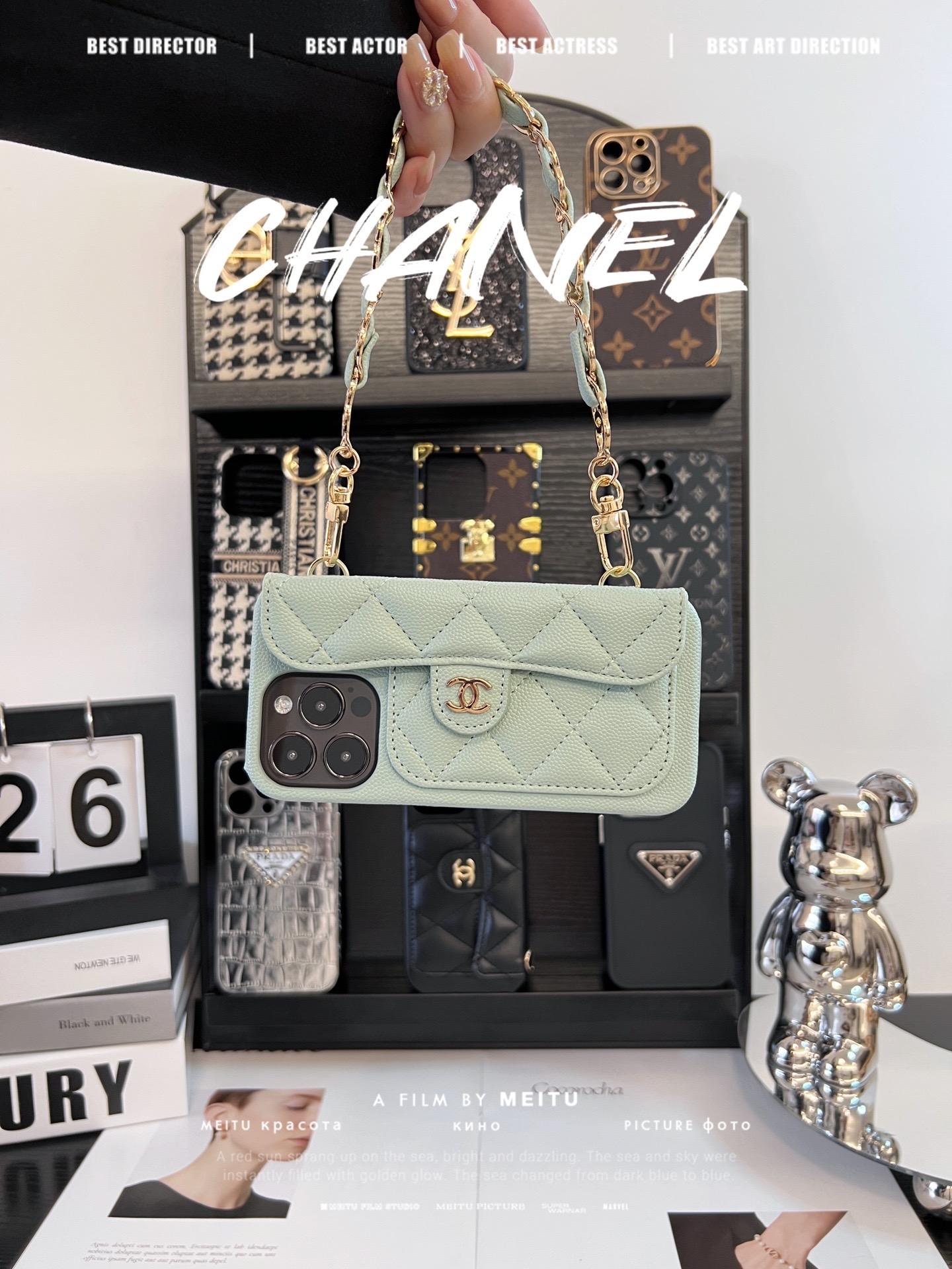 香奈兒荔枝紋卡包鏈條手機殼