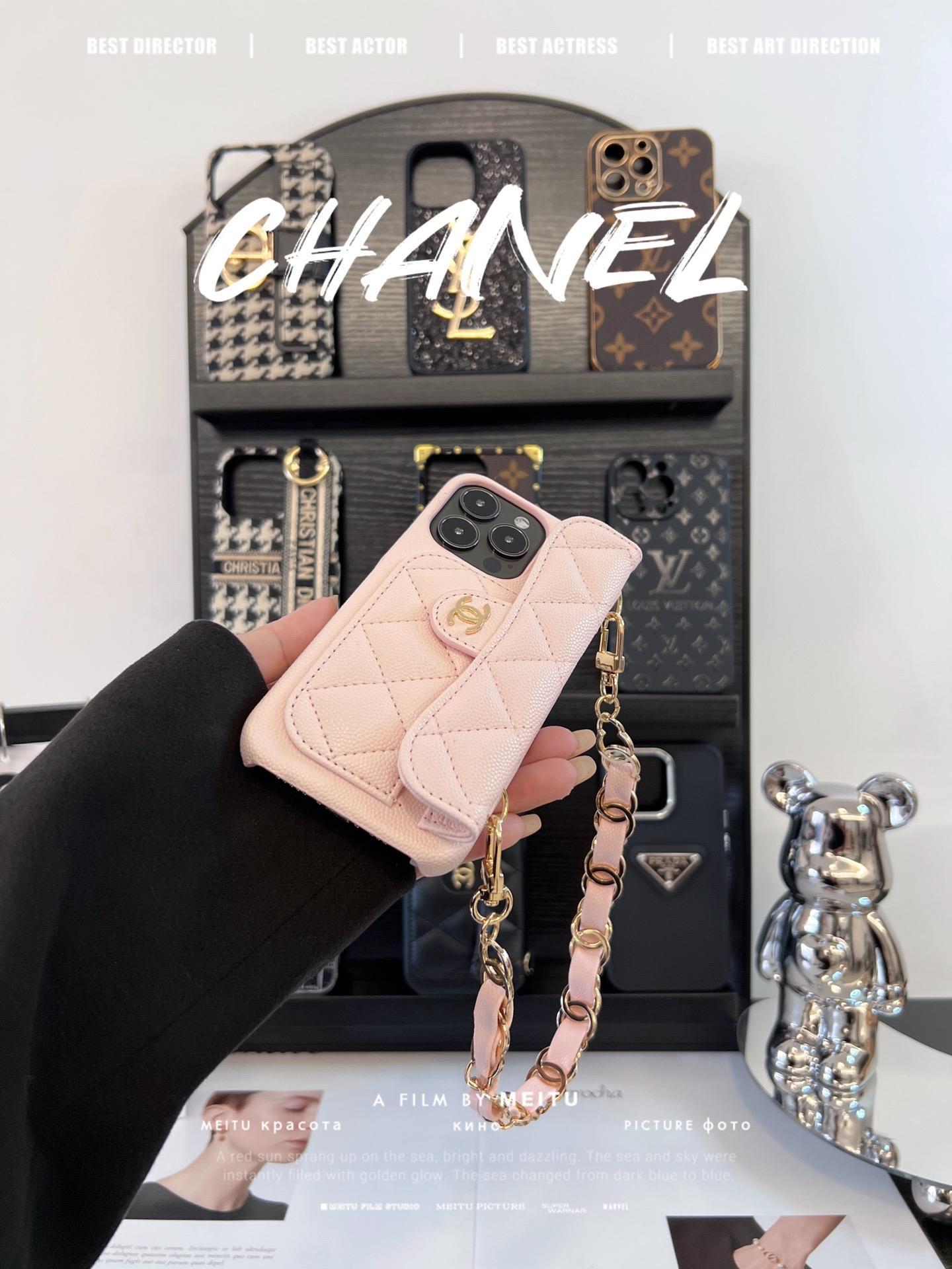 香奈兒荔枝紋卡包鏈條手機殼