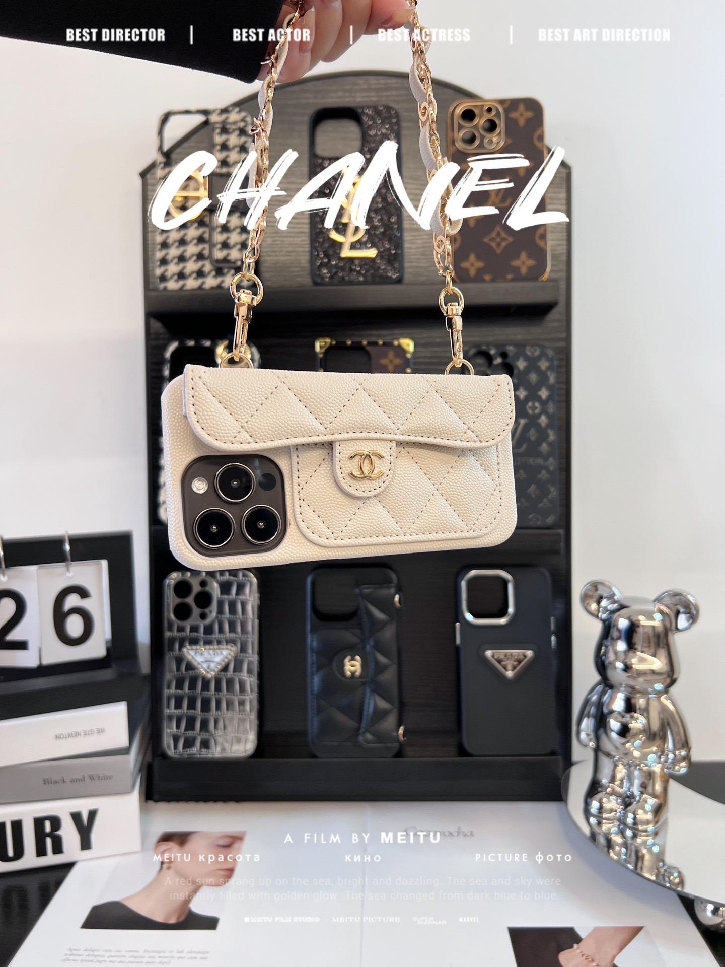 香奈兒荔枝紋卡包鏈條手機殼