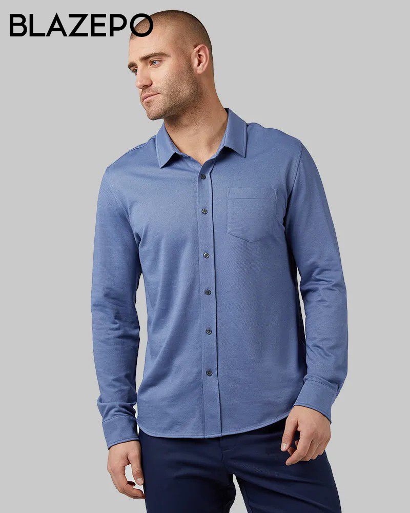 MEN'S CASUAL KNIT LONG SLEEVE BUTTON-UP