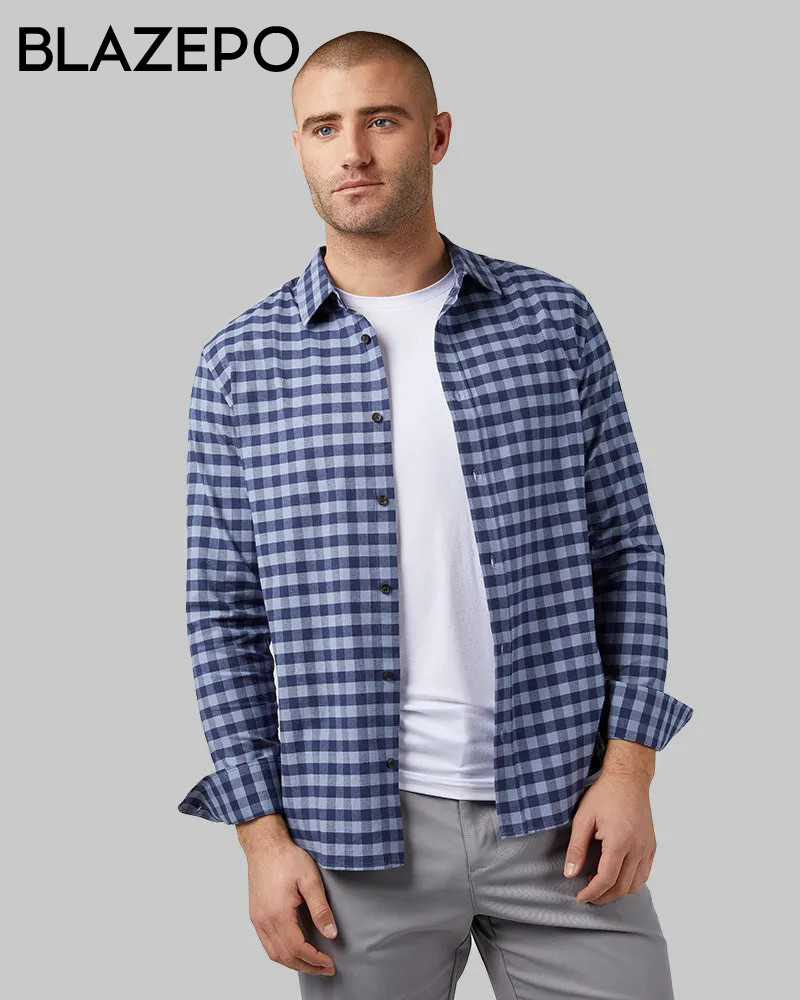 MEN'S SOFT PLAID LONG SLEEVE BUTTON-UP