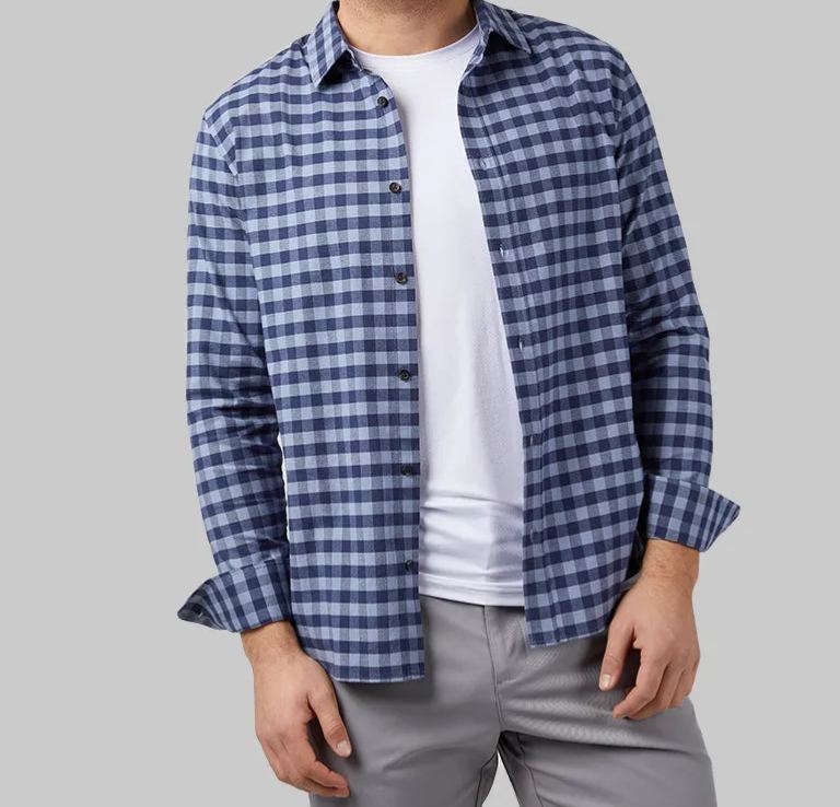 MEN'S SOFT PLAID LONG SLEEVE BUTTON-UP