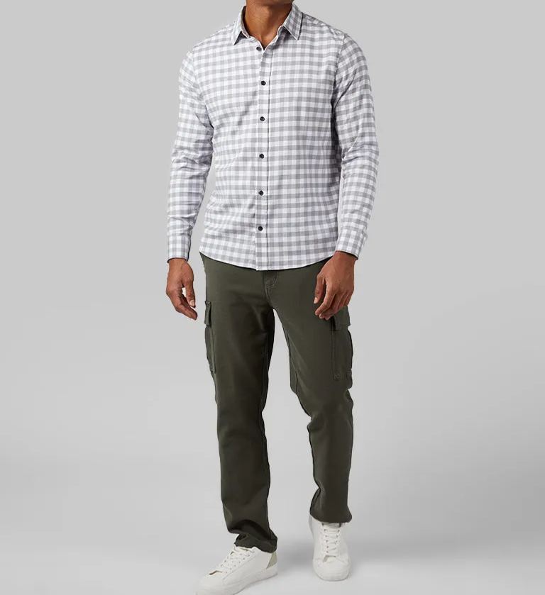 MEN'S SOFT PLAID LONG SLEEVE BUTTON-UP