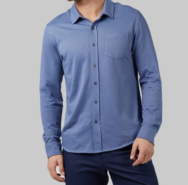 MEN'S CASUAL KNIT LONG SLEEVE BUTTON-UP