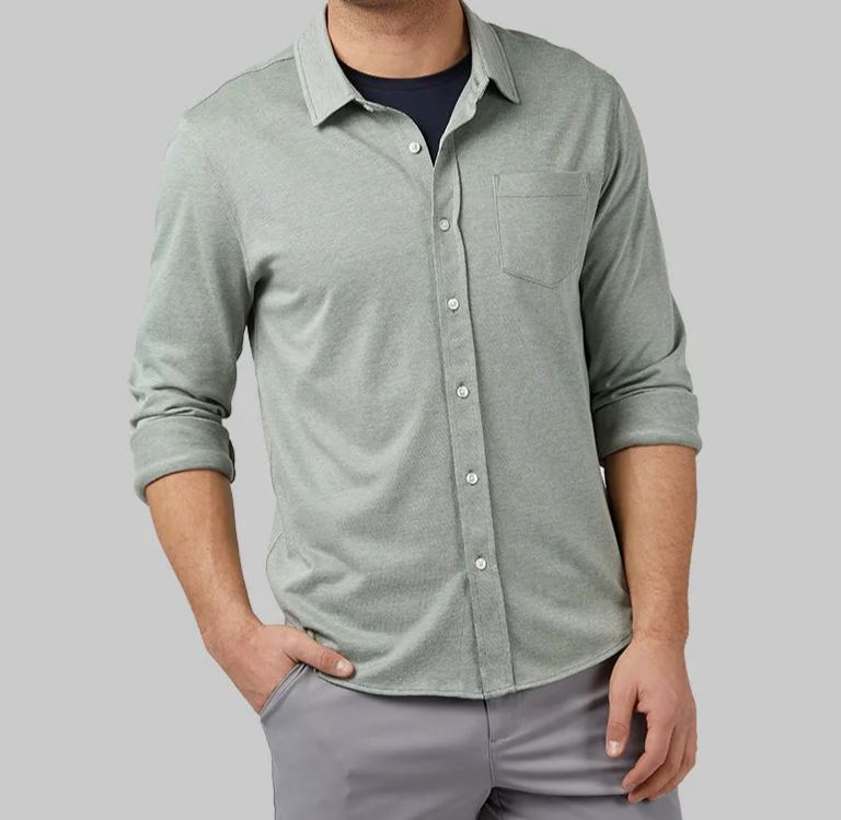 MEN'S CASUAL KNIT LONG SLEEVE BUTTON-UP